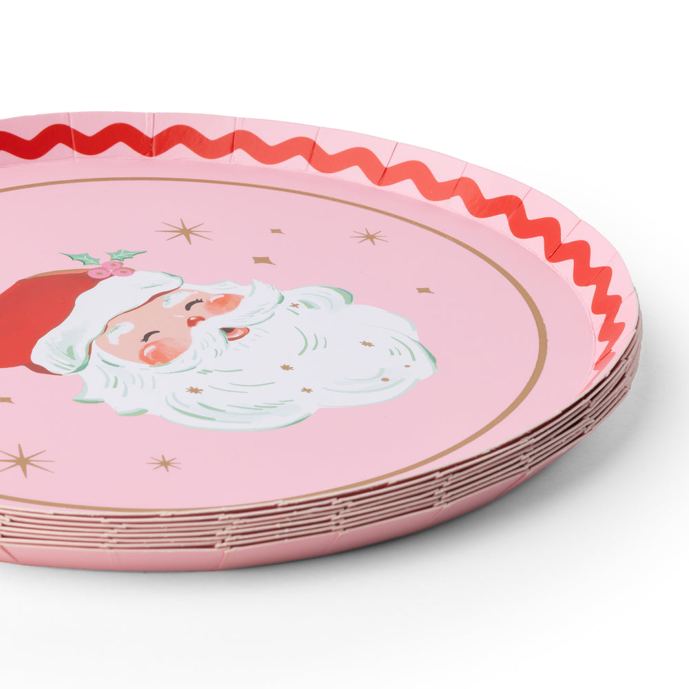 Ric Rac Santa Pink Christmas Plate_Bonjour Fete Party Supplies