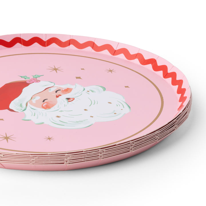 Ric Rac Santa Pink Christmas Plate_Bonjour Fete Party Supplies