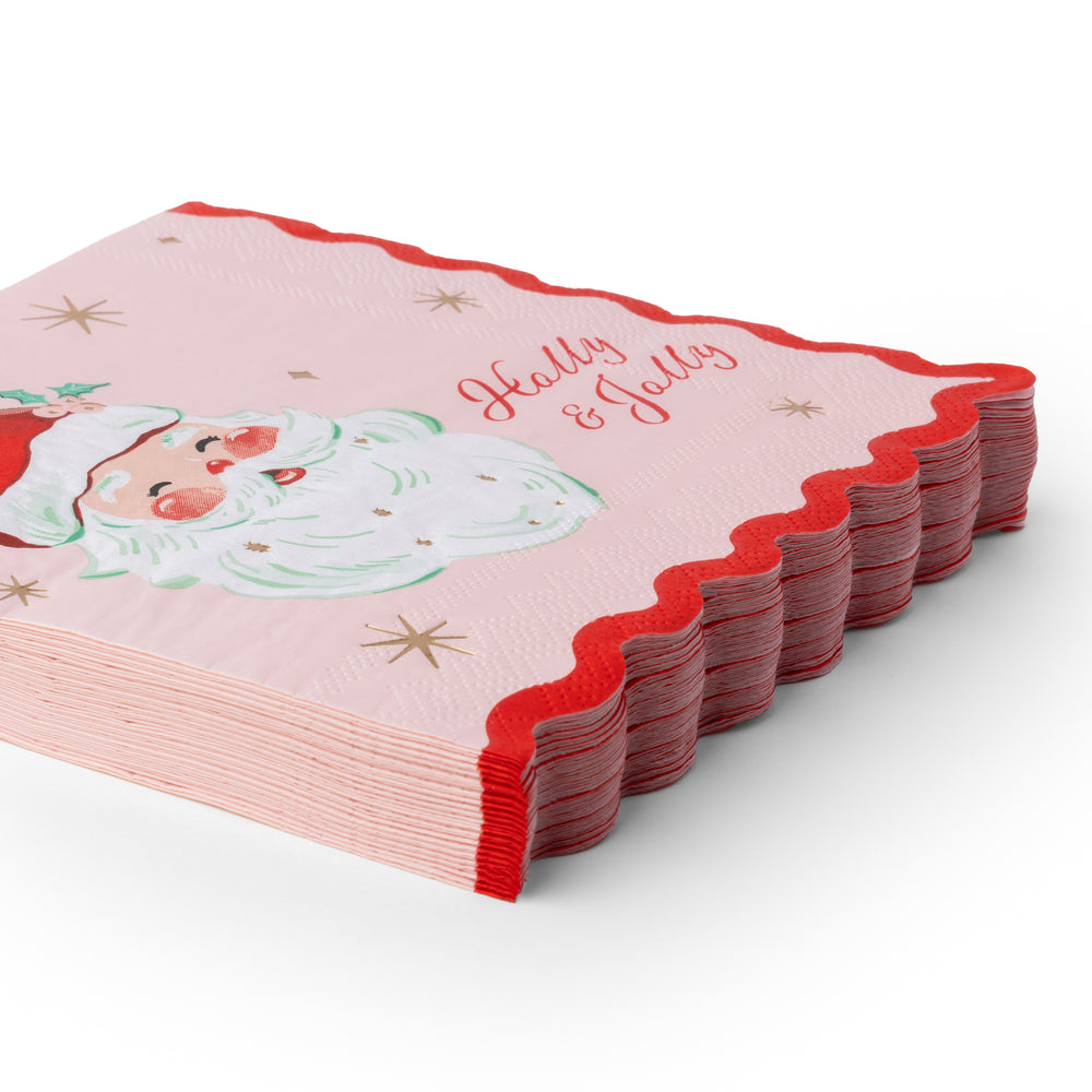Holly Jolly Pink and Red Santa Christmas Napkin- Bonjour Fete Party Supplies
