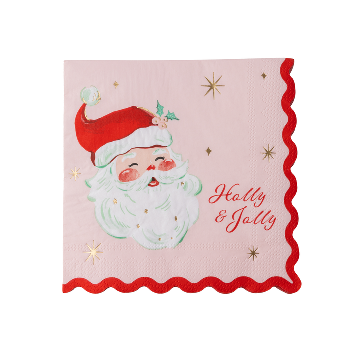 Holly Jolly Pink and Red Santa Christmas Napkin- Bonjour Fete Party Supplies
