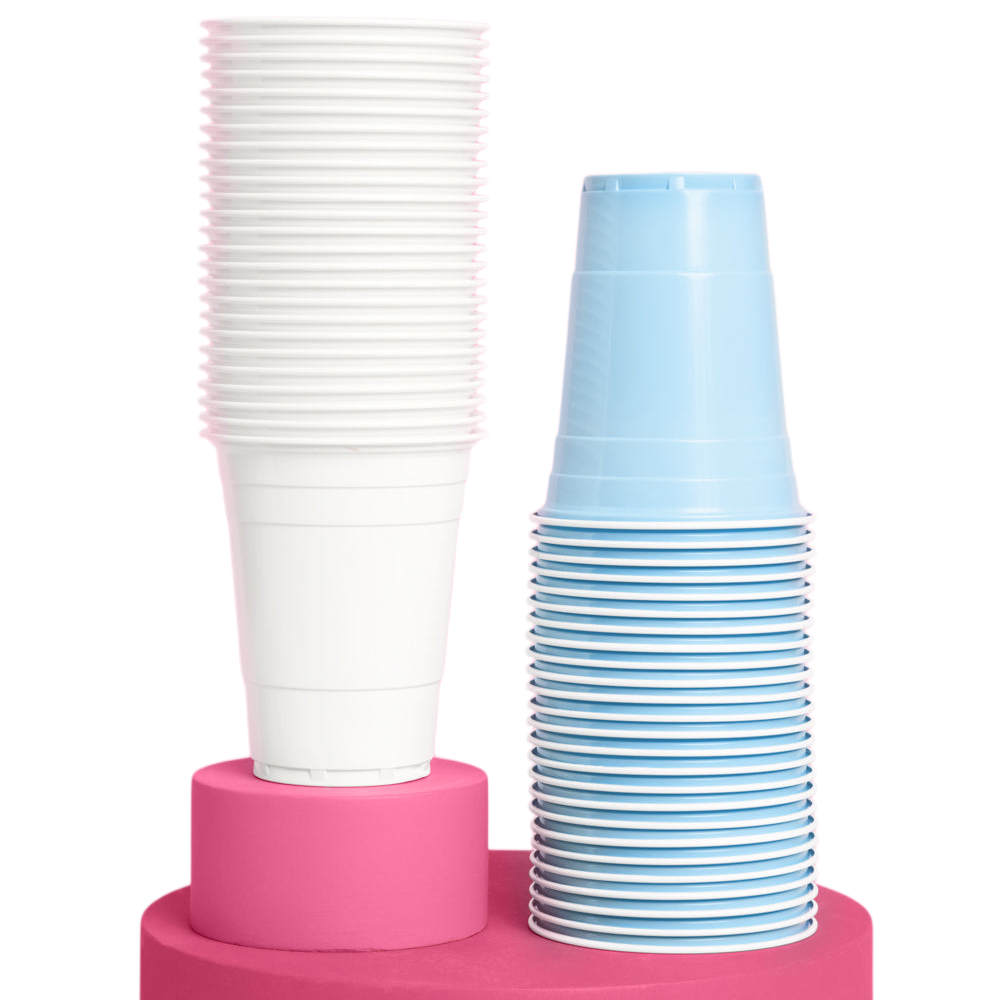 WHITE AND BLUE PLASTIC CUPS xo, Fetti xo, Fetti Collective WHITE AND BLUE PLASTIC CUPS Bonjour Fete - Party Supplies