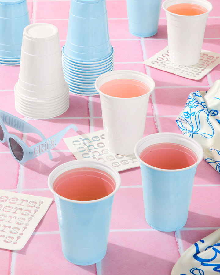 Blue + White Cups - 50 matte 16 oz cups xo, Fetti cups Blue + White Cups - 50 matte 16 oz cups Bonjour Fete - Party Supplies
