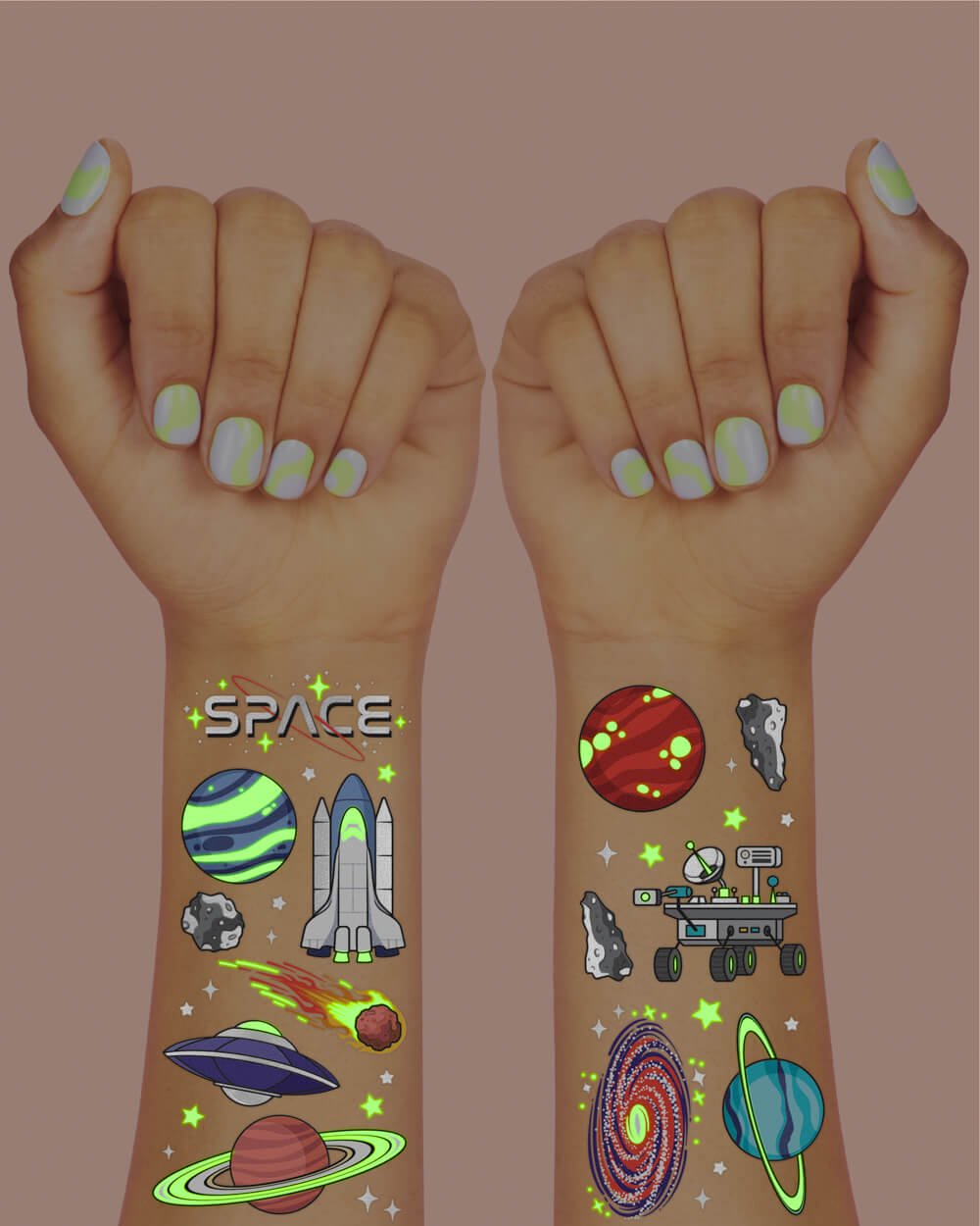 Far Out Glow in the Dark Space Tattoos