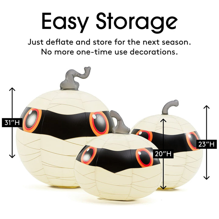 Light-Up Mummy Pumpkin Decorations, Set of 3