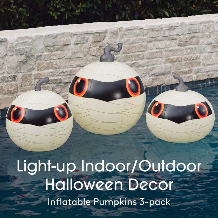 Light-Up Mummy Pumpkin Decorations, Set of 3