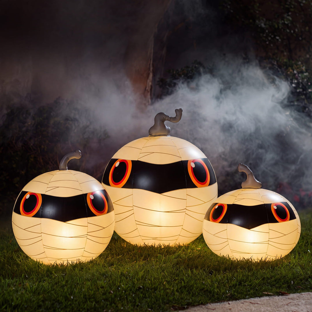 Light-Up Mummy Pumpkin Decorations, Set of 3