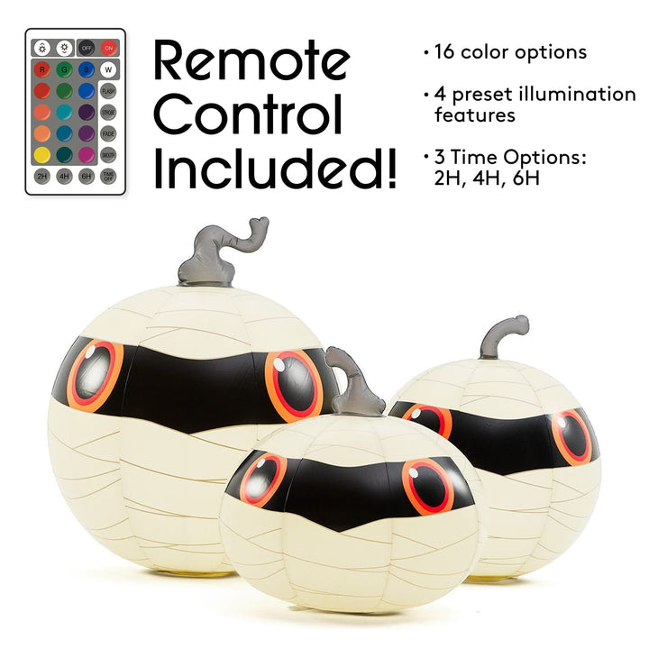 Light-Up Mummy Pumpkin Decorations, Set of 3