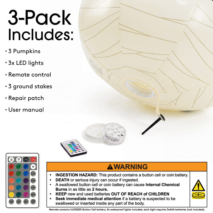 Light-Up Mummy Pumpkin Decorations, Set of 3