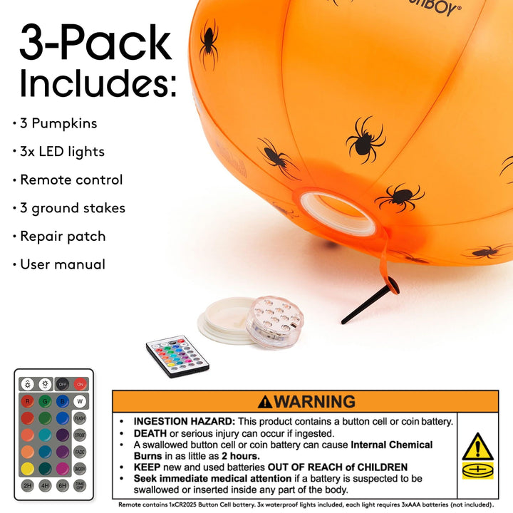 Light-Up Inflatable Pumpkin Decor, Set of 3
