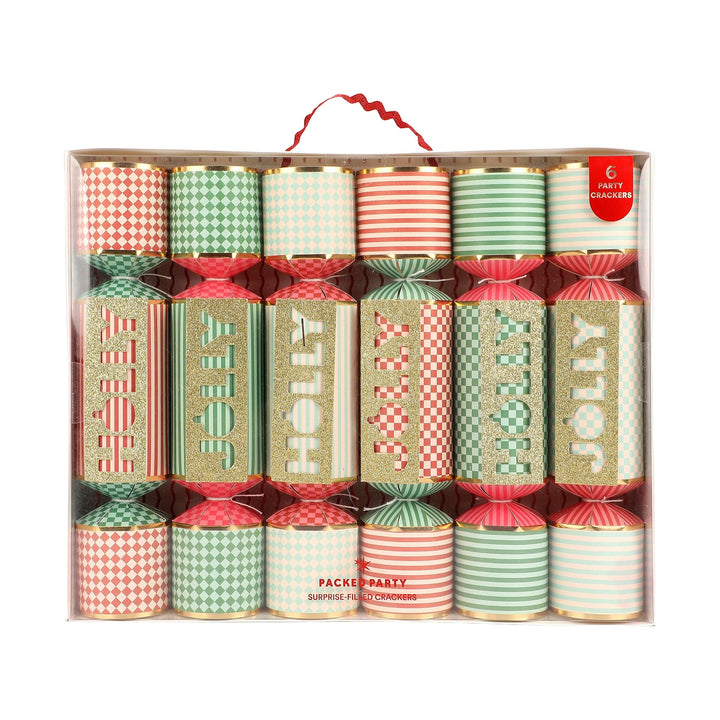 Packed Party Holly Jolly Christmas crackers, 6 count