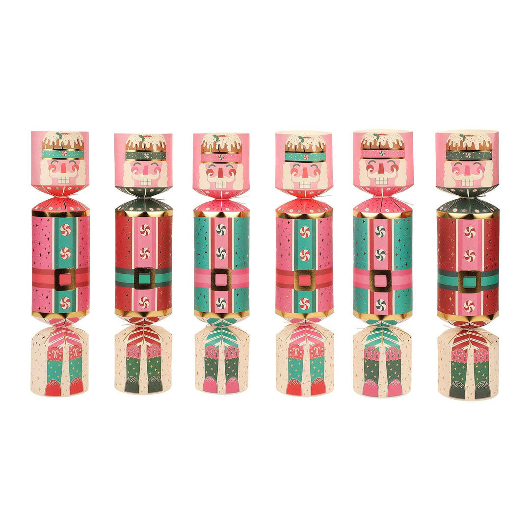 Pastel nutcracker Christmas crackers with gold foil detailing, set of 6