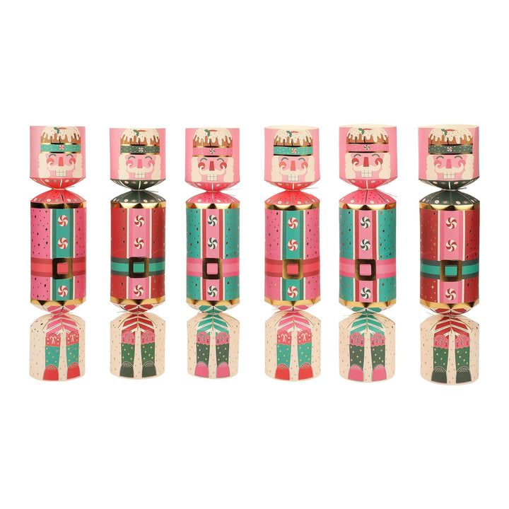 Pastel nutcracker Christmas crackers with gold foil detailing, set of 6