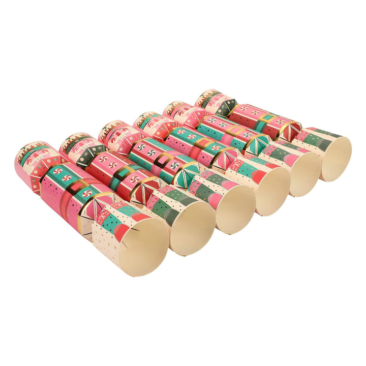 Set of 6 nutcracker holiday crackers filled with confetti, bells, and printed sayings