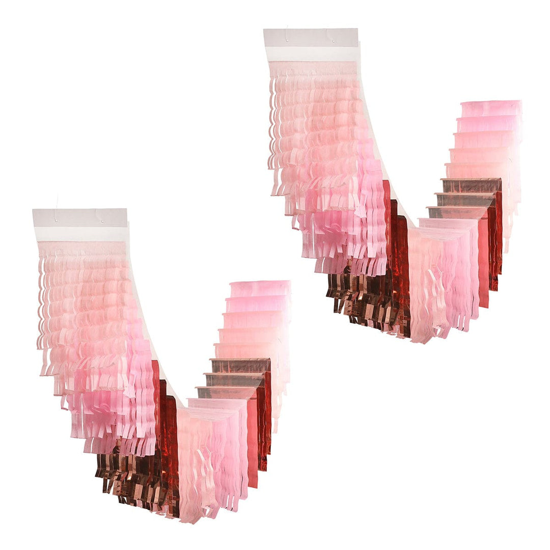 Set of two pink and metallic fringe canopy banners