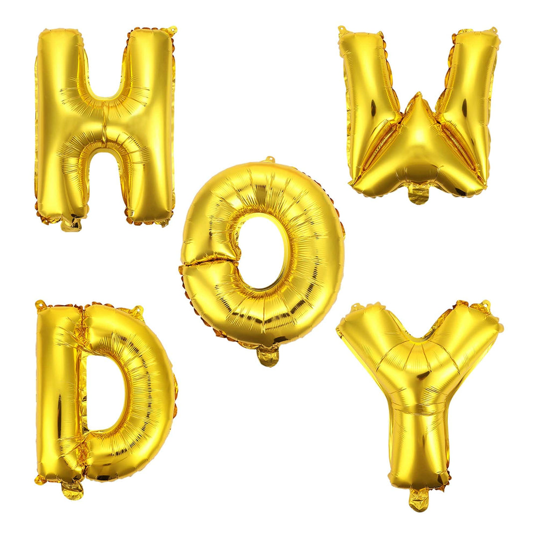 Howdy Darling balloon banner in gold letters with pink satin bows