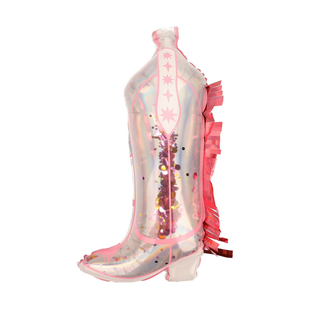 Pink cowboy boot balloons by Packed Party, two confetti-filled balloons for a western or cowboy themed party