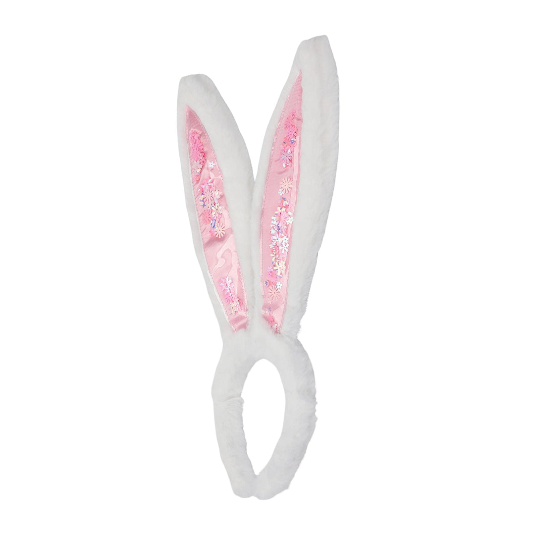 Tall plush bunny ears headband with confetti-filled pink ear panels