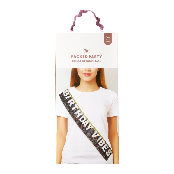 Birthday Vibes Tinsel & Glitter Sash