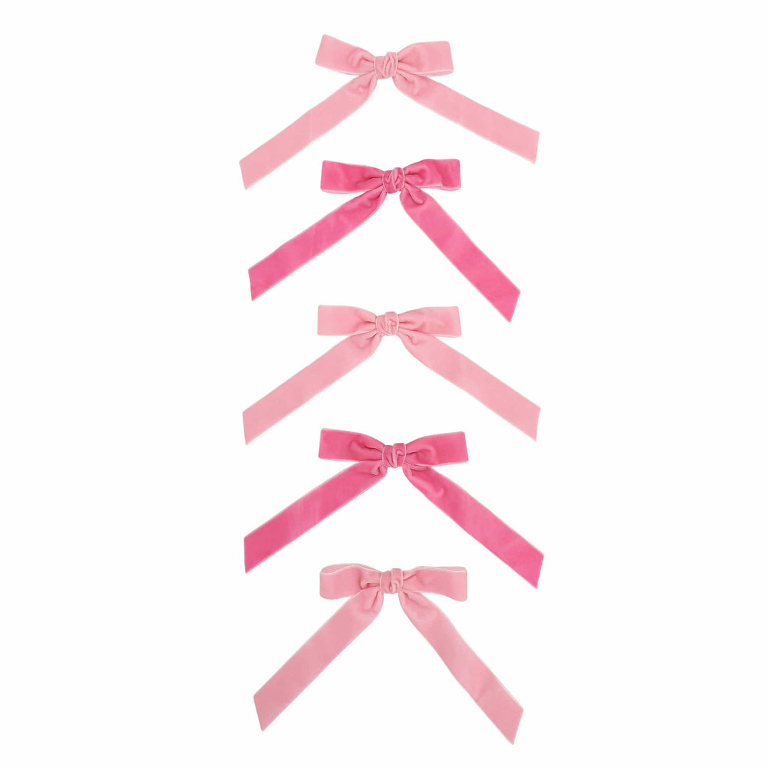Pink Velvet Clip-On Bow Set (5 count)
