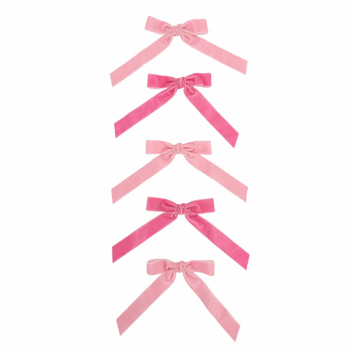 Pink Velvet Clip-On Bow Set (5 count)