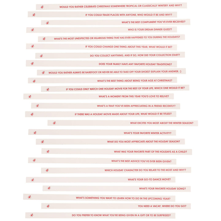 Second set of holiday conversation sticks laid out to show more questions