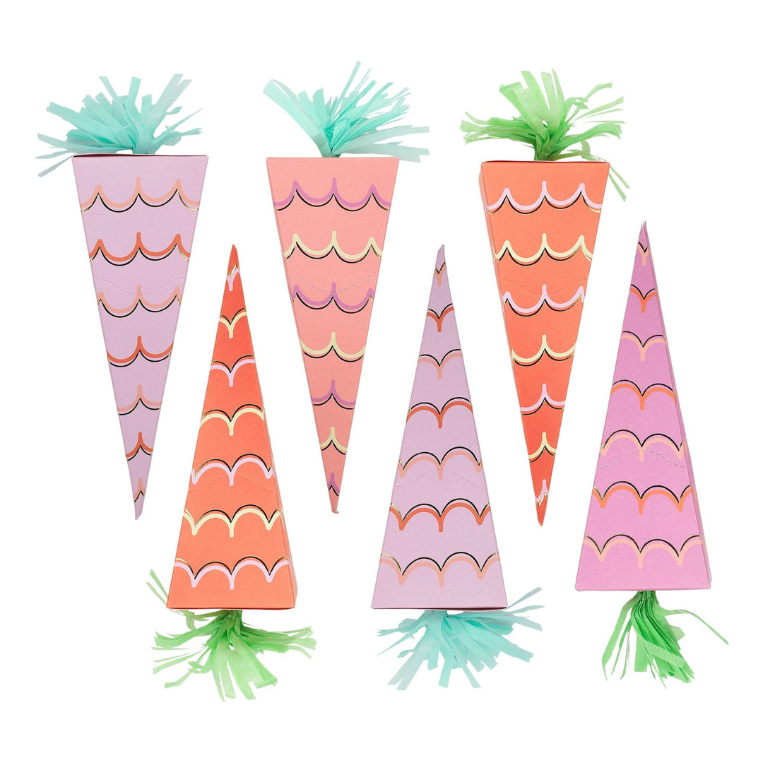Carrot shaped Easter party crackers with tissue paper fringe, set of 6
