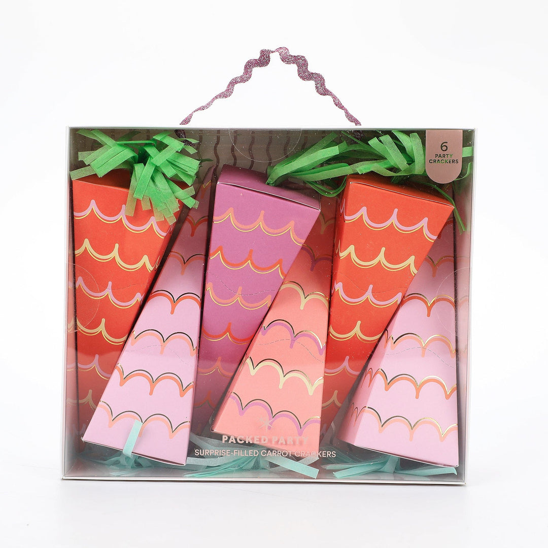 Oversized carrot party crackers for Easter place settings