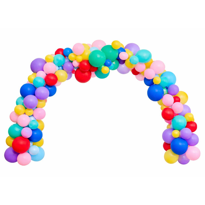 Rainbow balloon garland kit with 150 latex balloons in assorted bright colors