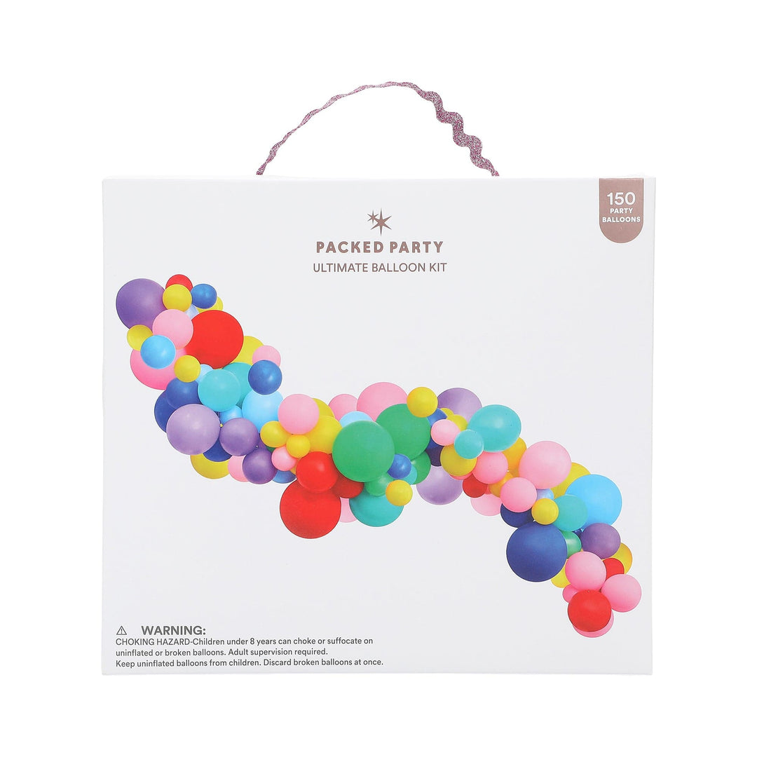 Rainbow balloon garland kit with 150 latex balloons in assorted bright colors