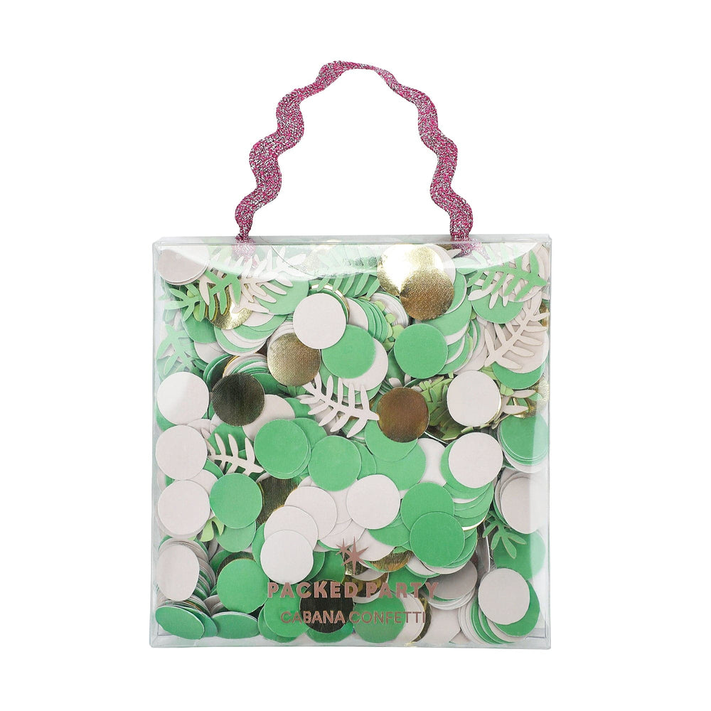 Palm leaf and dot party confetti in green, ivory, and metallic gold, 30 grams