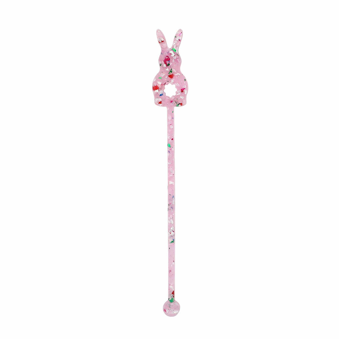 Confetti filled bunny drink stirrers in pink acrylic, set of 4