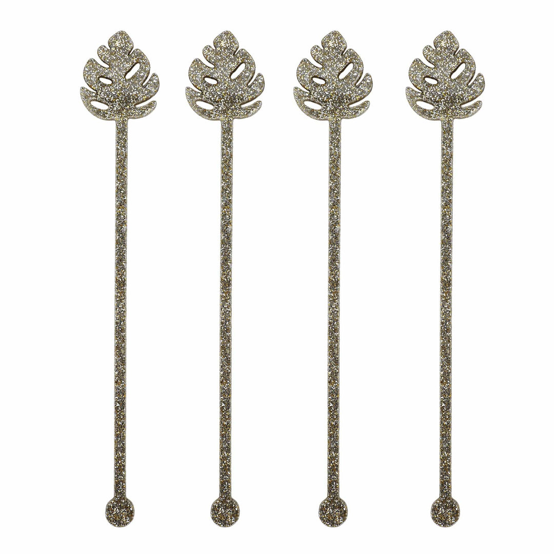 Palm Leaf Glitter Acrylic Drink Stirrers (4 ct)