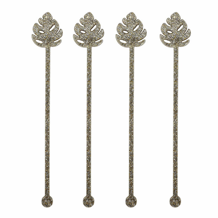 Palm Leaf Glitter Acrylic Drink Stirrers (4 ct)