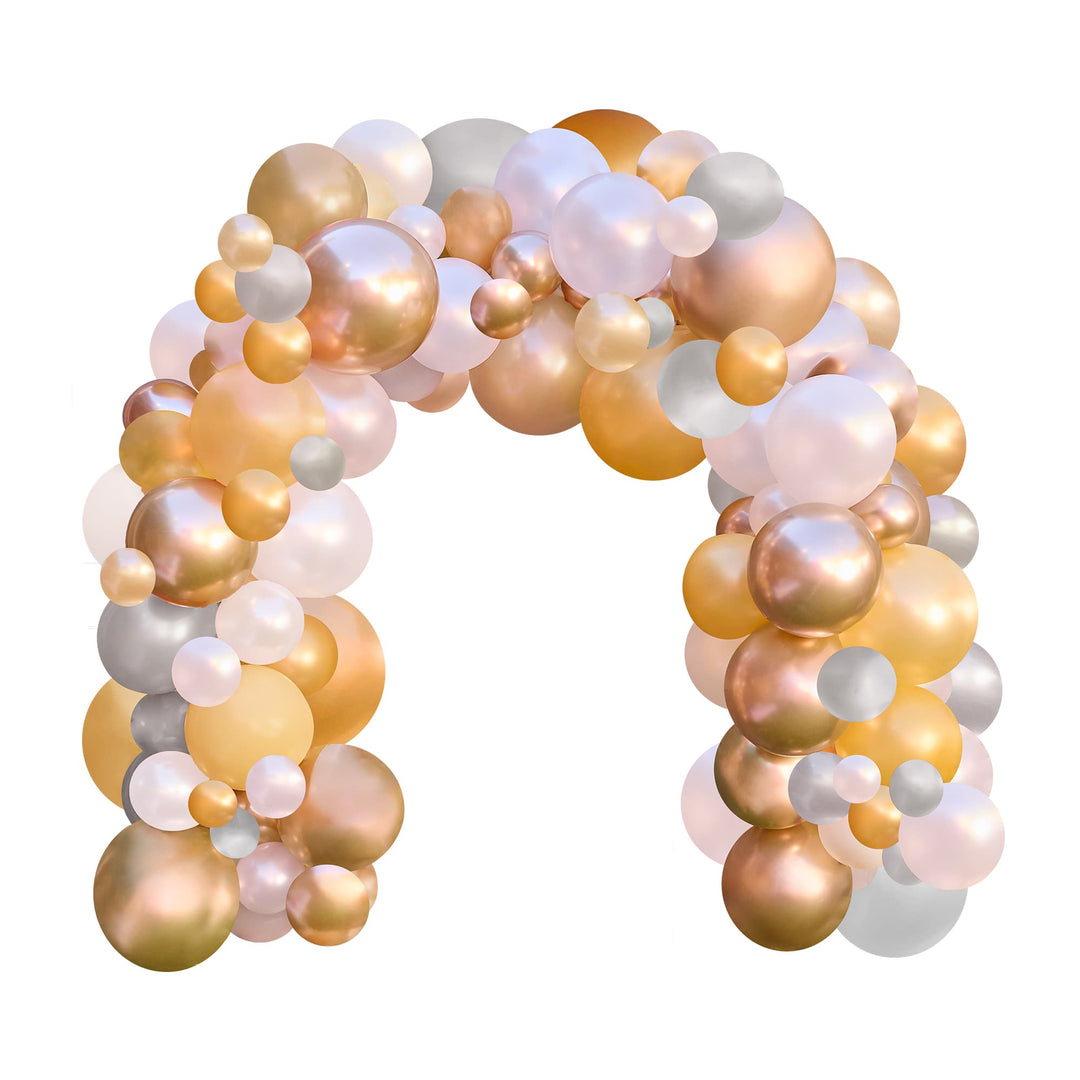Metallic balloon garland kit with 150 balloons in metallic and soft neutral tones