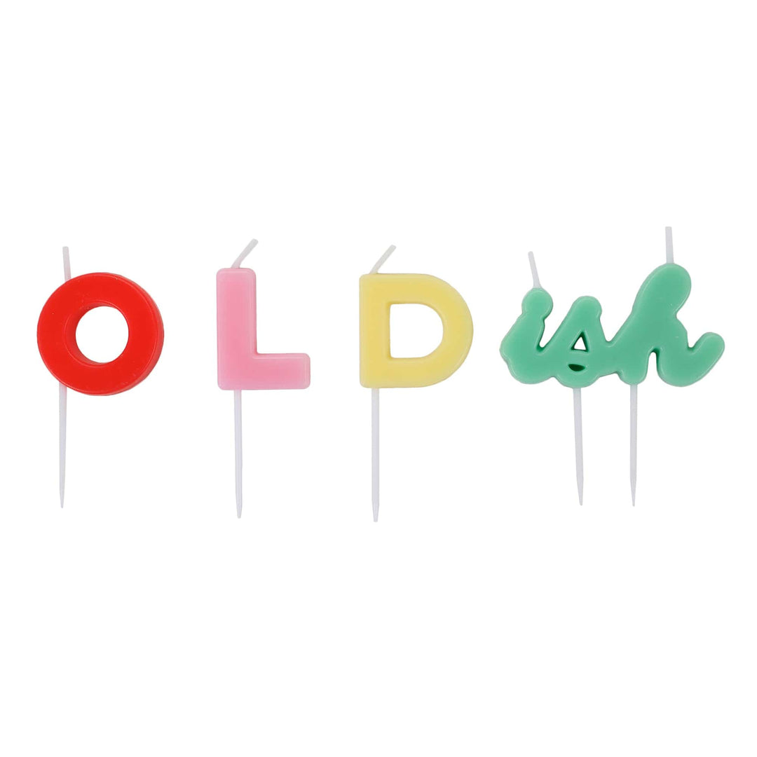 Colorful OLDish cake candles for 30th, 40th, and 50th birthdays