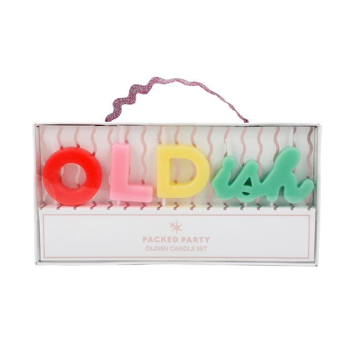 OLDish birthday candle set in colorful letter candles for milestone cakes