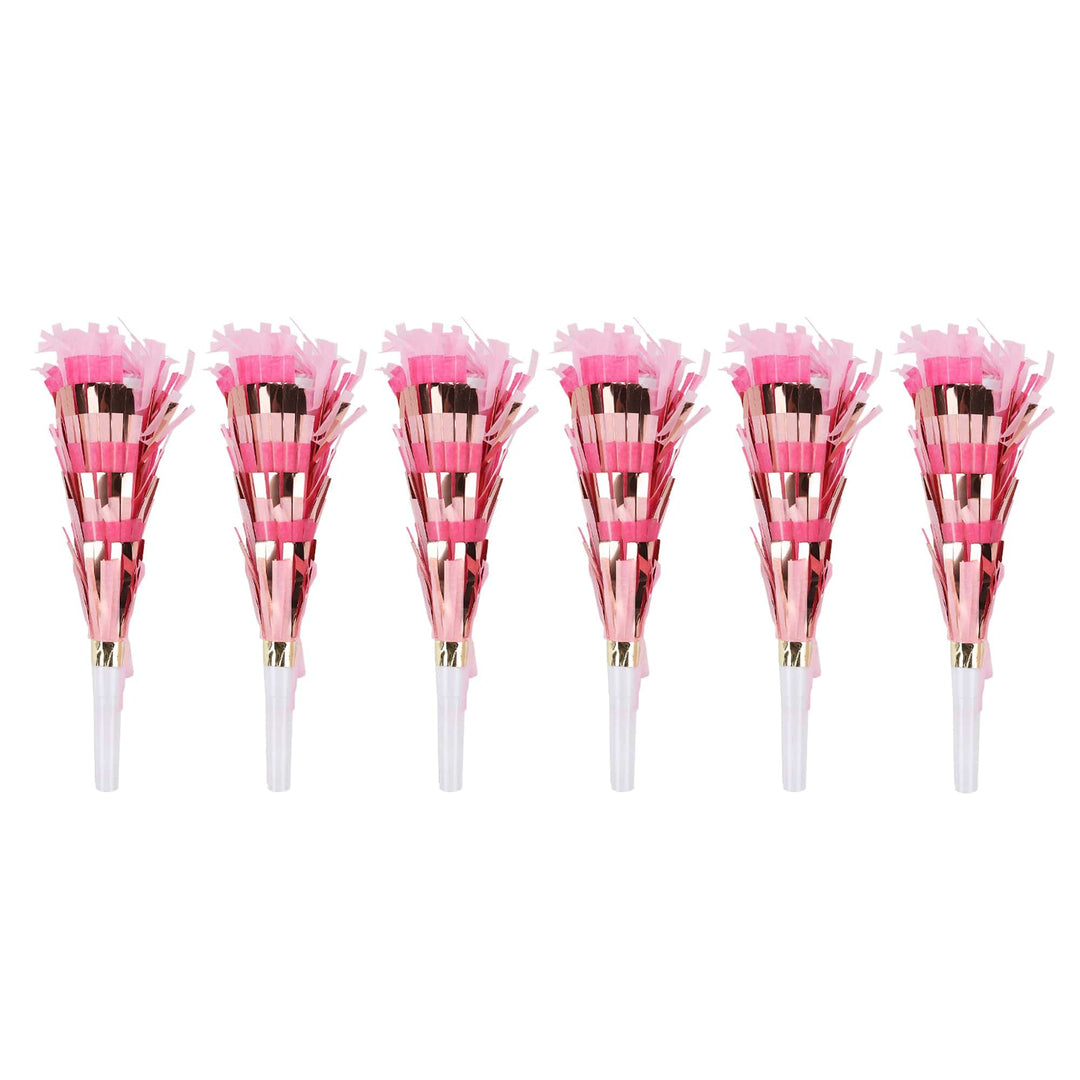 Party horn in pink with multicolor confetti for birthdays and bachelorettes