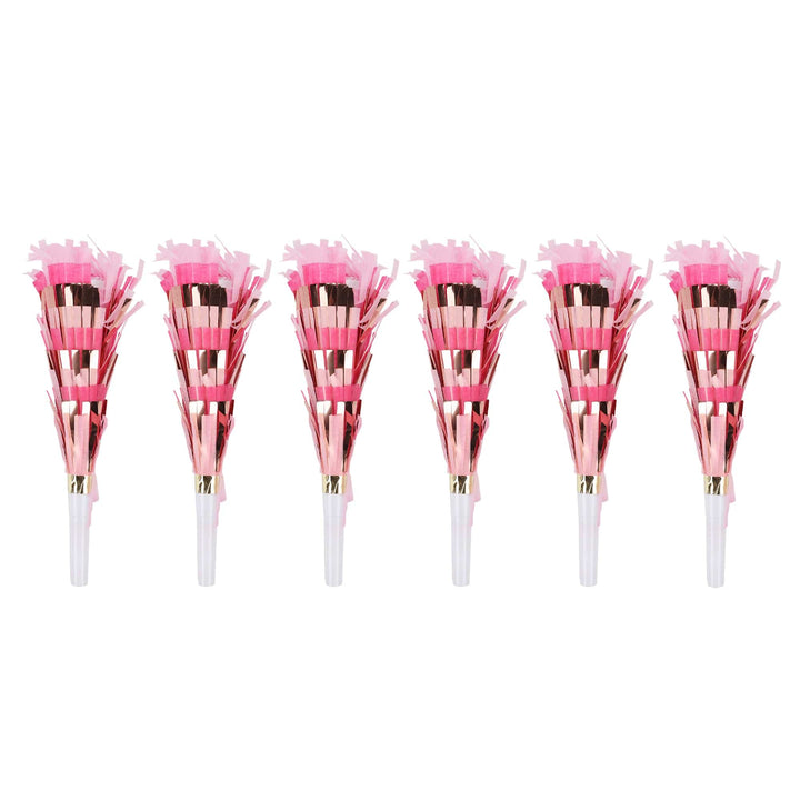 Party horn in pink with multicolor confetti for birthdays and bachelorettes