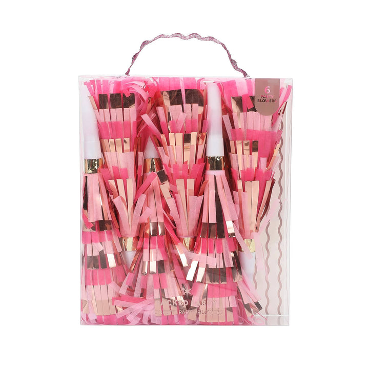 Pink confetti party blower with tissue paper fringe