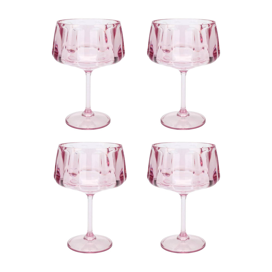 Blush pink plastic coupe glasses, set of 4 in shatter resistant BPA-free plastic