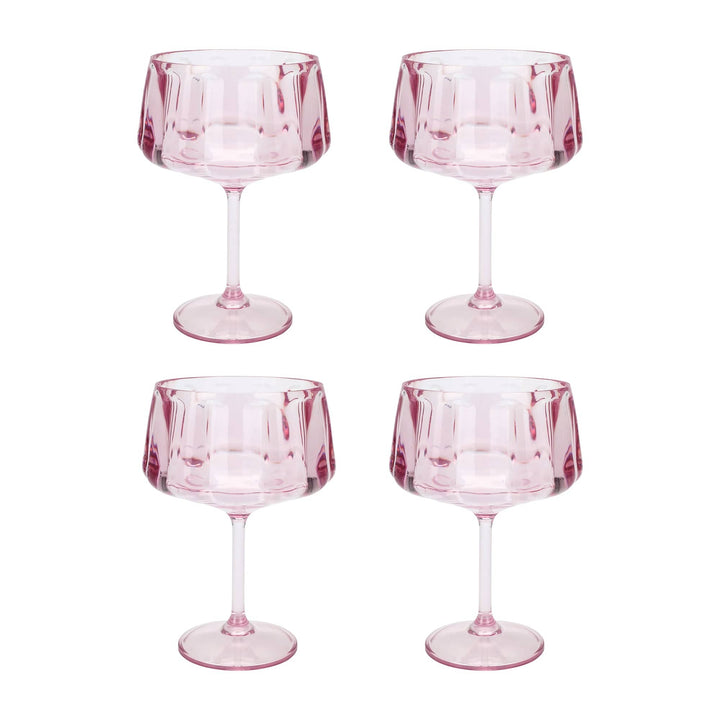 Blush pink plastic coupe glasses, set of 4 in shatter resistant BPA-free plastic