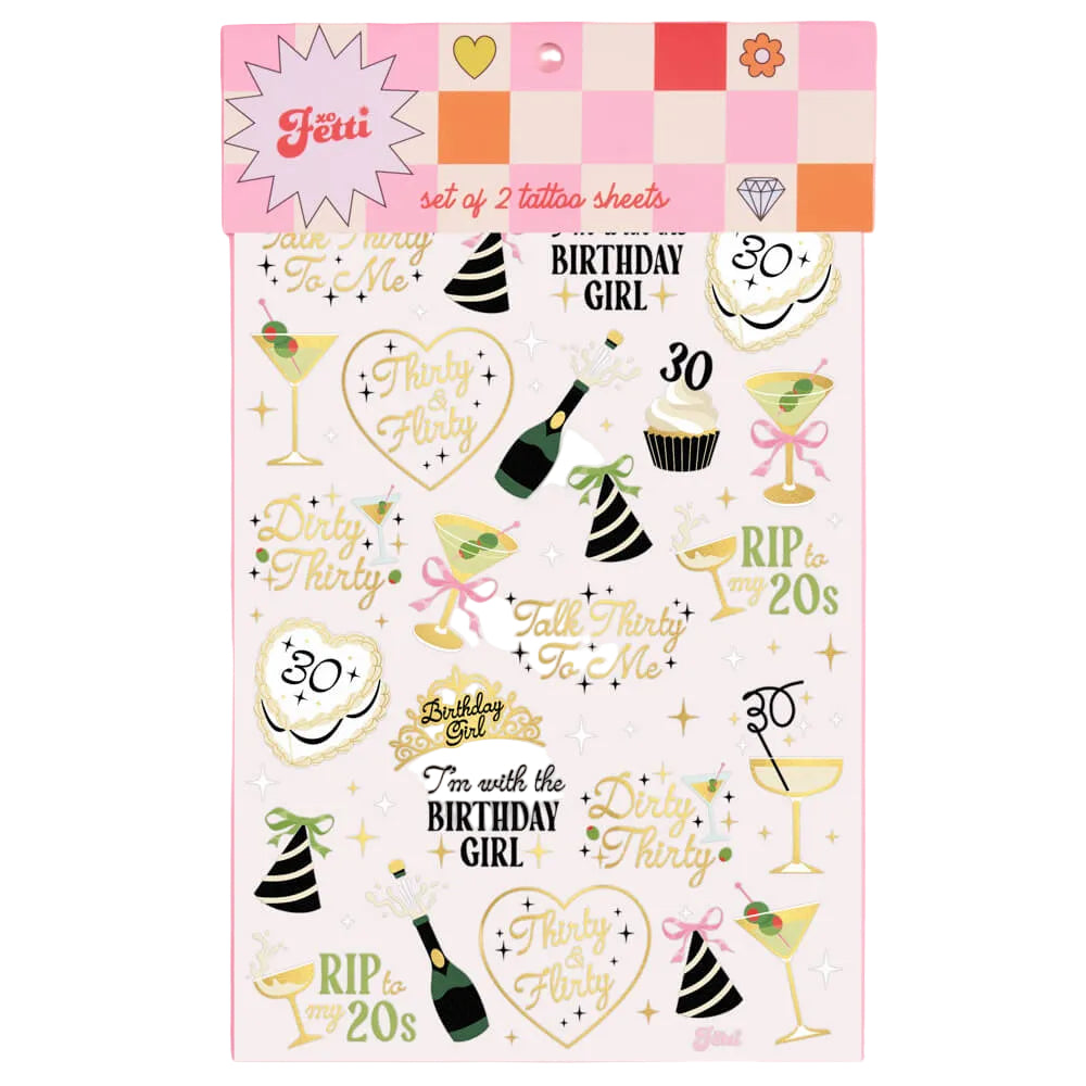 Dirty 30 Bday Tats - 50 temporary tattoos xo, Fetti Temporary Tattoos Dirty 30 Bday Tats - 50 temporary tattoos Bonjour Fete - Party Supplies