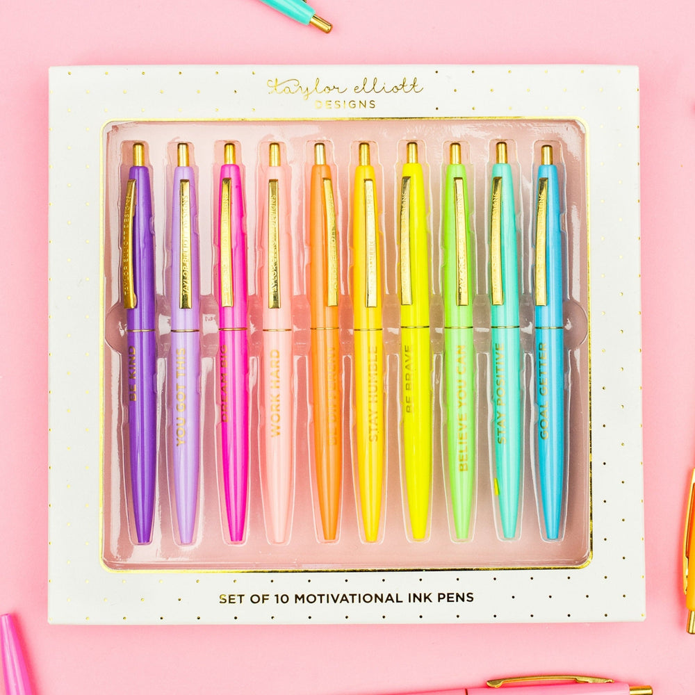 Set of 10 Motivational Pens Taylor Elliott Designs 05 - Writing Set of 10 Motivational Pens Bonjour Fete - Party Supplies