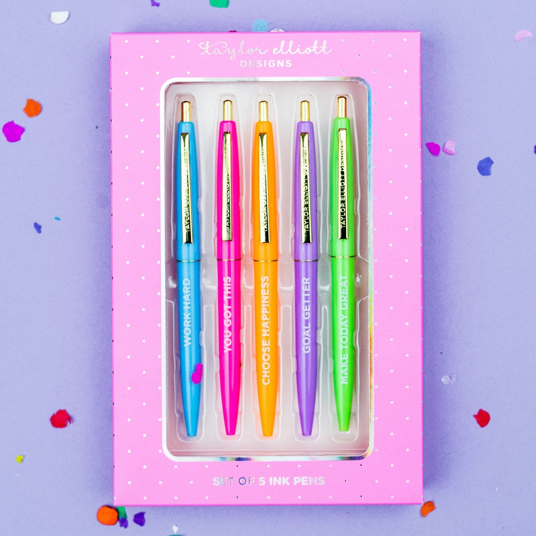 Motivational Pen Set Taylor Elliott Designs 05 - Writing Motivational Pen Set Bonjour Fete - Party Supplies