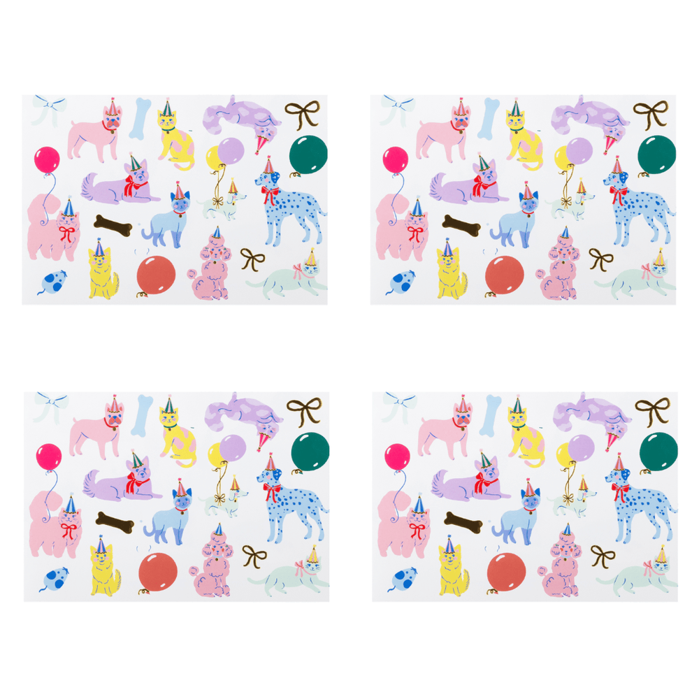 Colorful Party Animal Cats and Dogs Temporary Tattoos