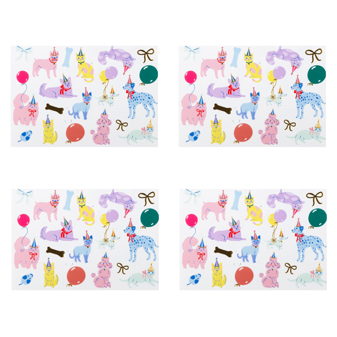Colorful Party Animal Cats and Dogs Temporary Tattoos