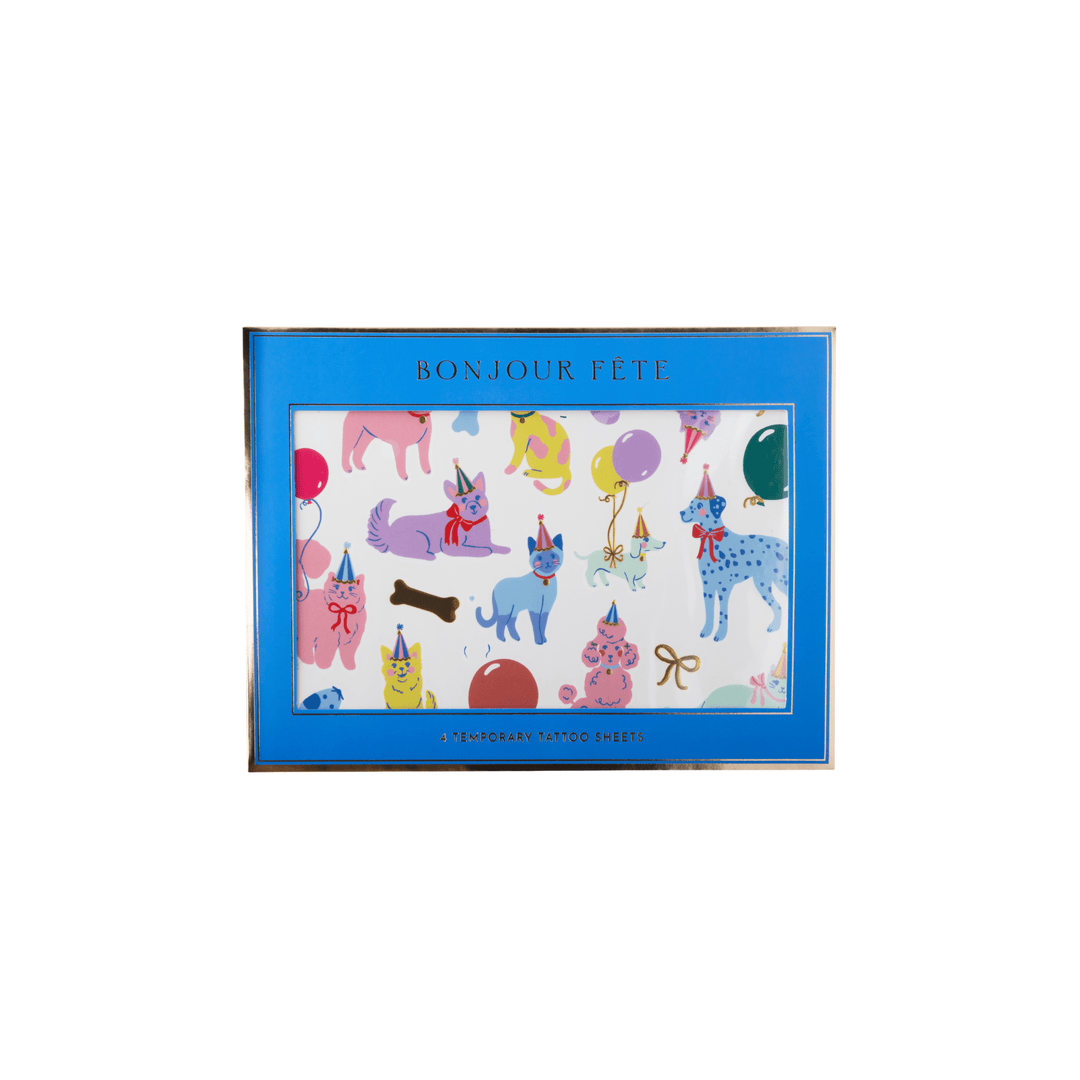 Colorful Party Animal Cats and Dogs Temporary Tattoos