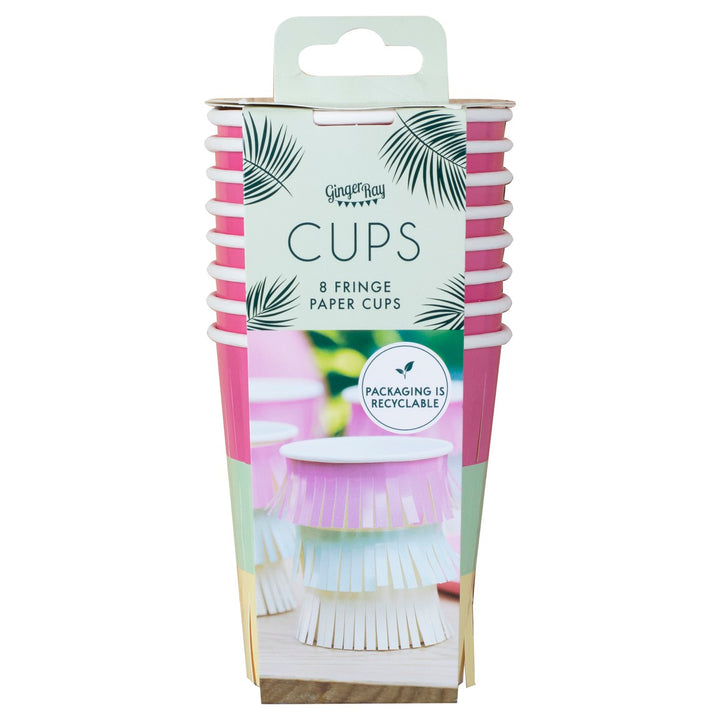 PASTEL FRINGE PARTY CUPS Ginger Ray UK Bonjour Fete - Party Supplies