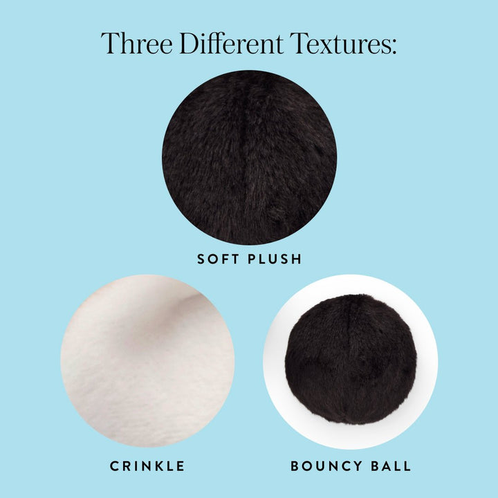 Penguin textures: black plush, white crinkle, and bouncy ball