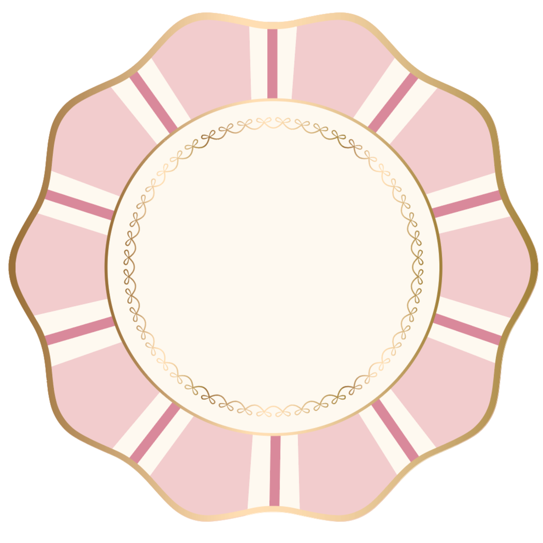 PETAL PINK REGENCY STRIPE DINNER PLATES Bonjour Fete Plates PETAL PINK REGENCY STRIPE DINNER PLATES Bonjour Fete - Party Supplies
